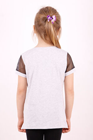 Toontoy Kız Çocuk Kolları Fileli Baskılı Tişört