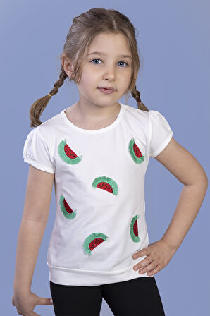 Toontoy Kız Çocuk Karpuz Nakışlı Tişört