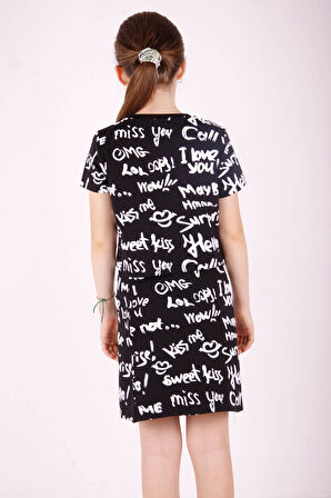 Toontoy Kız Çocuk Komple Yazı Baskılı Etekli Takım