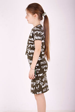 Toontoy Kız Çocuk Komple Yazı Baskılı Etekli Takım