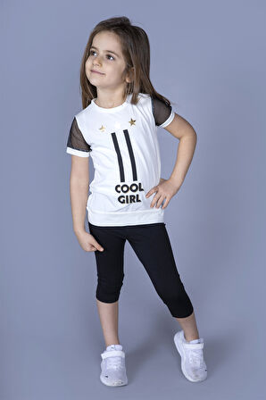 Toontoy Kız Çocuk File Detaylı Taytlı Takım