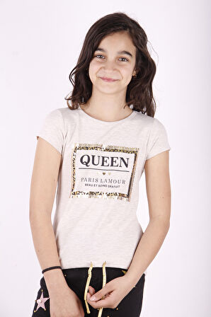 Toontoy Kız Çocuk Queen Varak Leoapar Baskılı Tişört