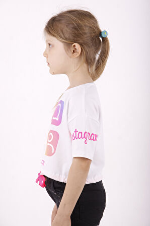 Toontoy Kız Çocuk Instagram Baskılı Crop Tişört