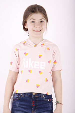 Toontoy Kız Çocuk Likee Baskılı Kapüşonlu Tişört