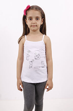 Toontoy Kız Çocuk Kedi Baskılı Atlet