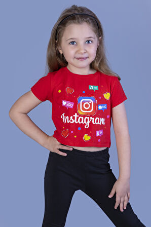 Toontoy Kız Çocuk Kalpli Instagram Baskılı Tişört