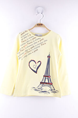Toontoy Kız Çocuk Paris Baskılı Pul Detaylı Tişört