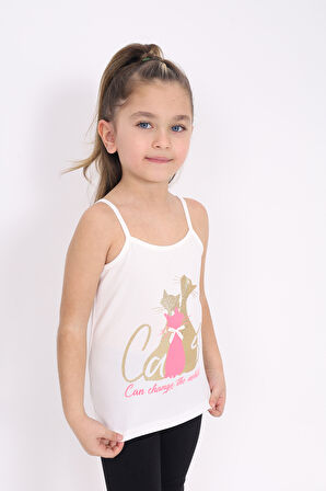 Toontoy Kız Çocuk Fiyonk Aksesuarlı Kedi Baskılı Atlet