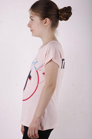 Toontoy Kız Çocuk Ön Arka Tiktok Baskılı Taş İşlemeli Tişört