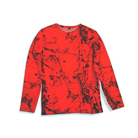 Turuncu Orman Desenli Uzun Kol Yuvarlak Yaka Sweatshirt - XXL