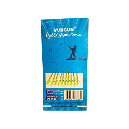 Vurgun F8 80gr 10 İğneli Kanca No:11 Açık Yeşil Renk Organze Çapari