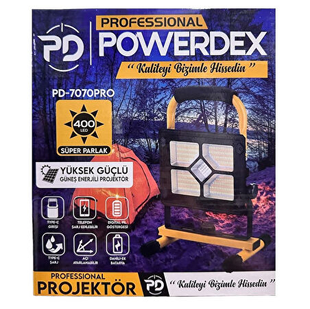 Powerdex PD-7070PRO Çakar Işıklı Güneş Enerjili Profesyonel Projektör