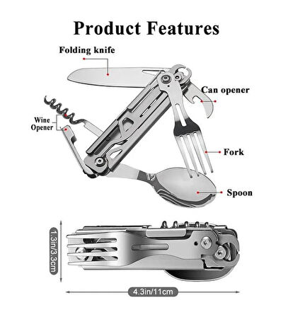 Grand Harvest GHKS002 Multi Fonksiyonel Çatal Bıçak Kaşık Tirbüşon Set