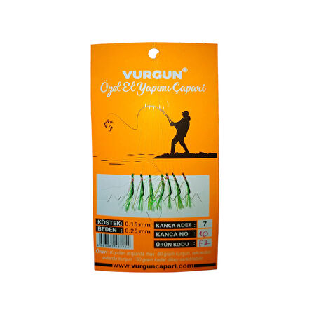 Vurgun 80gr 7 Siyah İğneli Kanca No:10 Yeşil Renk Organze Çapari