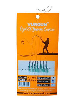 Vurgun 80gr 7 Siyah İğneli Kanca No:10 Koyu Yeşil F2 Renk Organze Çapari
