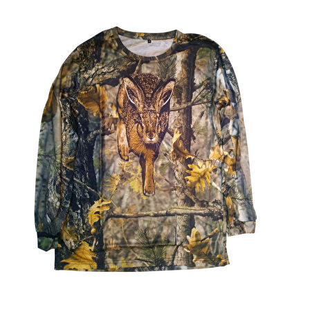 Tavşan Desenli Orman Kamuflaj Sıfır Yaka Uzun Kollu Sweatshirt - XL