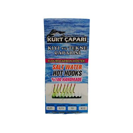 Kurt Çapari 10 Numara 7 Kırmızı İğneli Açık Yeşil Simli 0.25 Beden 0.15 Kısa Köstek