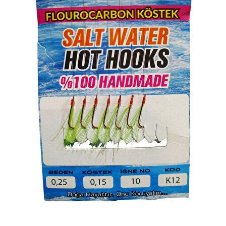 Kurt Çapari 10 Numara 7 Kırmızı İğneli Açık Yeşil Simli 0.25 Beden 0.15 Kısa Köstek