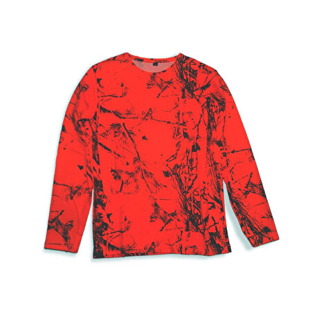 Turuncu Orman Desenli Uzun Kol Yuvarlak Yaka Sweatshirt - 3XL