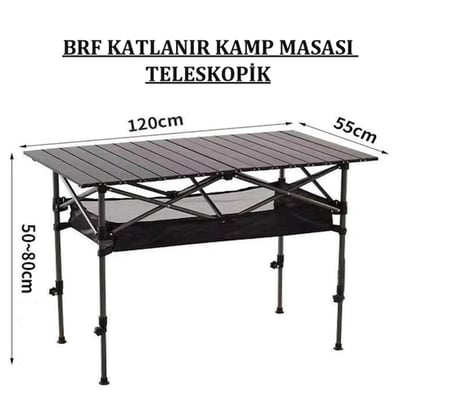 BRF Katlanabilir Teleskopik Kamp Masası 120x55x50-80cm