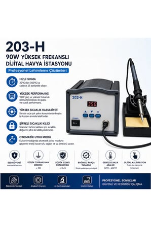 203-H 90W Dijital Ekranlı Yüksek Frekanslı Akıllı Havya İstasyonu Profesyonel Lehim Makinesi