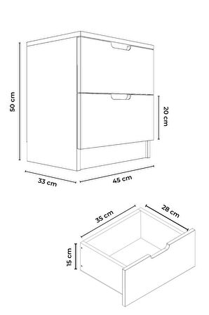 Lento 2 Çekmeceli Komodin Yatak Odası Bebek Odası Beyaz