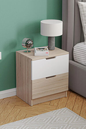 Lento 2 Çekmeceli Komodin Yatak Odası Bebek Odası Beyaz Meşe