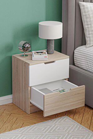 Lento 2 Çekmeceli Komodin Yatak Odası Bebek Odası Beyaz Meşe