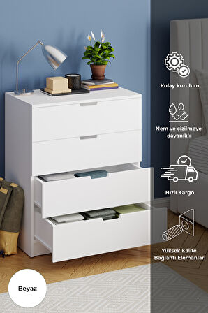 Lento 4 Çekmeceli Şifonyer Yatak Odası Bebek Odası Beyaz