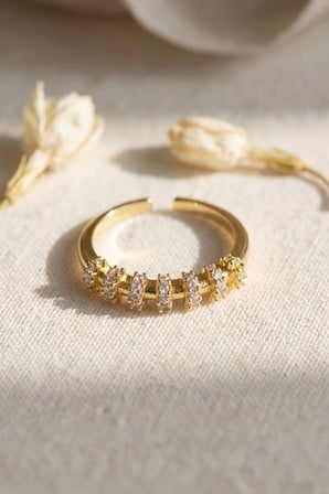 Zirkon Taşlı Gold Renk Vintage Kadın Yüzük TJ-BYK4246