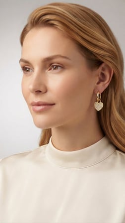 Zirkon Taşlı Kalp Sallantılı Gold Renk Çelik Küpe