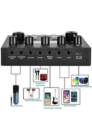 LGT240 Filtreli Condenser Mikrofon V8S Live Plus Ses Kartı ve Standlı Set