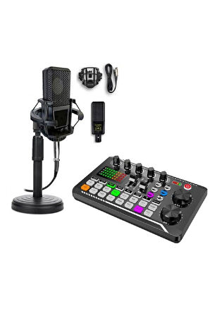 LGT240 Filtreli Condenser Mikrofon F998 Live Plus Ses Kartı ve Standlı Set