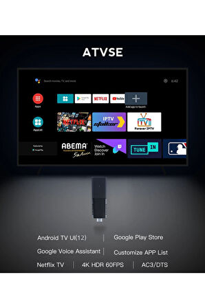 Android Fire TV 4K+ Android 12.5 IPTV  Ses kontrollü Kumanda 2GB Ram+16GB Hafıza Wi-Fi 5G Quad Core