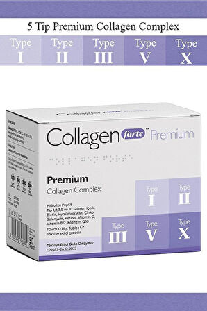 5 Tip Kolajen Premium, Biotin, Cinko, Selenyum, Retinol, B12 ve C Vitamini, Koenzim Q10 - 90 Tablet