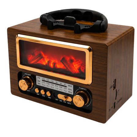Zamanı Durduran GS-1430 Şömine Efektli Retro Radyo(Yedek pil hediyeli)