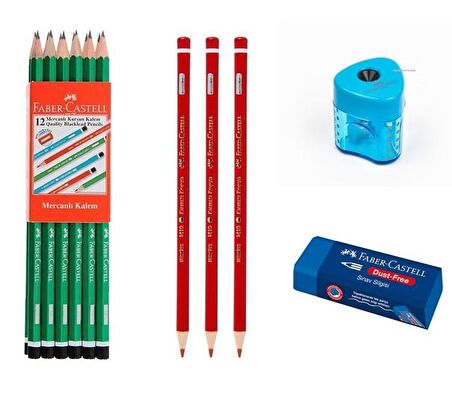 Faber-Castell 12 Li Kurşun Kalem+ 3 Kırmızı Kalem+ Silgi+ Kalemtıraş