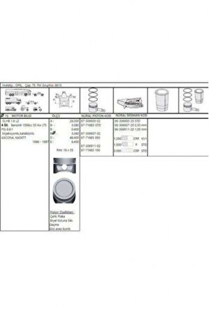 Opel Piston+segman 16sv C16nz 1.6 8v Vectra A Astra F Kadett E 79.00mm Std (1.2x1.5x3.0) - Akd 44-3538-08-00