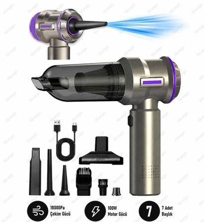 NVG Mini Süpürge ve Hava Üfleyici 16000 RPM Güçlü Vakum Araç İçi Şarjlı El Süpürgesi