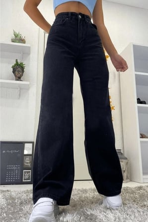 Çnr Kadın Yüksek Bel Siyah Salaş Jeans Likralı Esnek Kot Pantolon Yeni Hsn-6