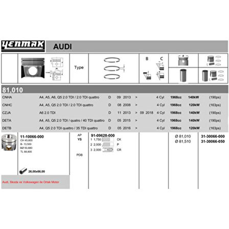 Vag Piston Segman 0.50 81,51 MM A4 A5 A6 Q5 Superb Passat 13> 2.0tdi Cnha Cnhc Czja Deta Detb Ddaa Dfca - Yenmak 31-30066-050