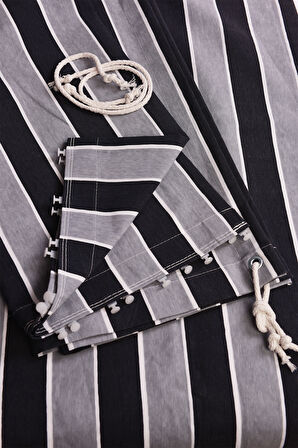 Boy:200 Kalın - Su Geçirmez Düğmeli Kuş Gözlü Bağcık Hediyeli Balkon Perdesi Siyah-gri