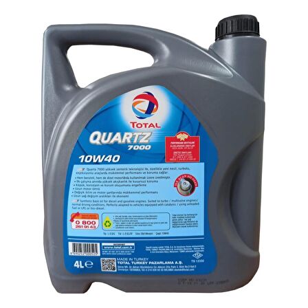 Total Quartz 7000 10W-40 4 Lt Dizel ve Benzinli Araç Motor Yağı