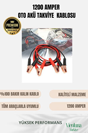 Premium Kalite Tüm Araçlara Uygun %100 Bakır 1200 Amper Dayanıklı Oto Akü Takviye Hızlı Şarj Kablosu