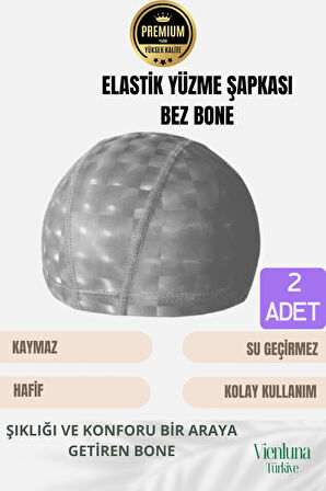 Premium Seri Su Geçirmez Bez Bone Havuz ve Deniz İçin İdeal Elastik Yüzme Şapkası Çift Paket