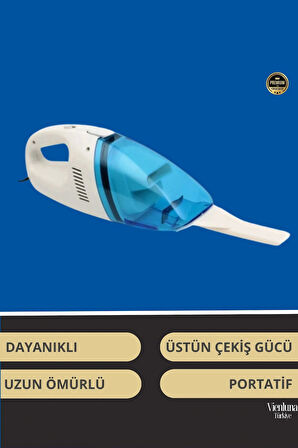 Premium Seri Dayanıklı 12v Uzatma Kablolu Yüksek Çekimli Araç Çakmaklık Girişli Oto Süpürgesi