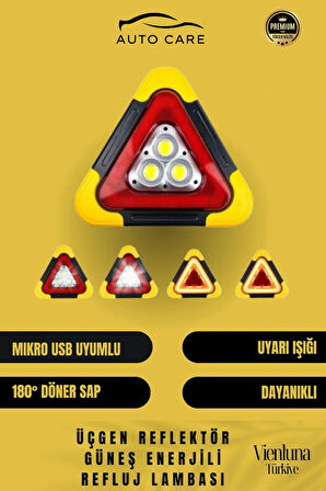 Özel Üretim Su Geçirmez 3 Ledli Solar Üçgen Reflektör Güneş Enerjili Refluj Araba Lambası