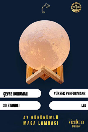 High Quality Çevre Korumalı 3B Standlı Yüksek Güçlü Led Ay Görünümlü Dekoratif Gece Masa Lambası