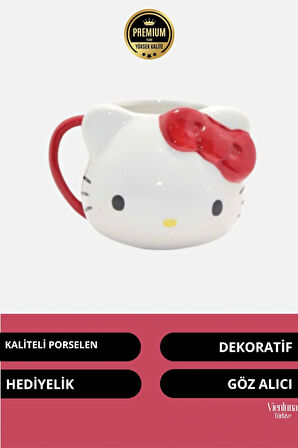 Deluxe Tasarım Dekoratif Estetik Armağan Sevgili Dost Arkadaş Porselen Hello Kity Kupa 9*13 Cm