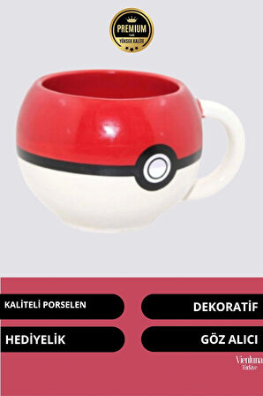 Deluxe Tasarım Dekoratif Estetik Armağan Sevgili Dost Aşk Arkadaş Porselen Pokemon Topu Kupa Bardak